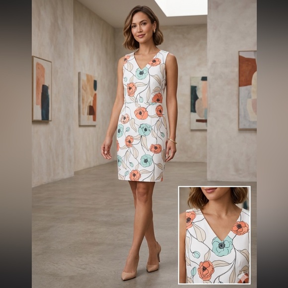 Ann Taylor Dresses & Skirts - Ann Taylor Factory Petite Floral Sheath Dress 00P - Coral Poppy Bloomcore
